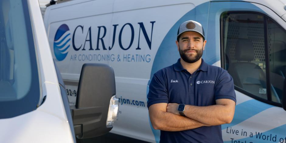 technician in front of the van