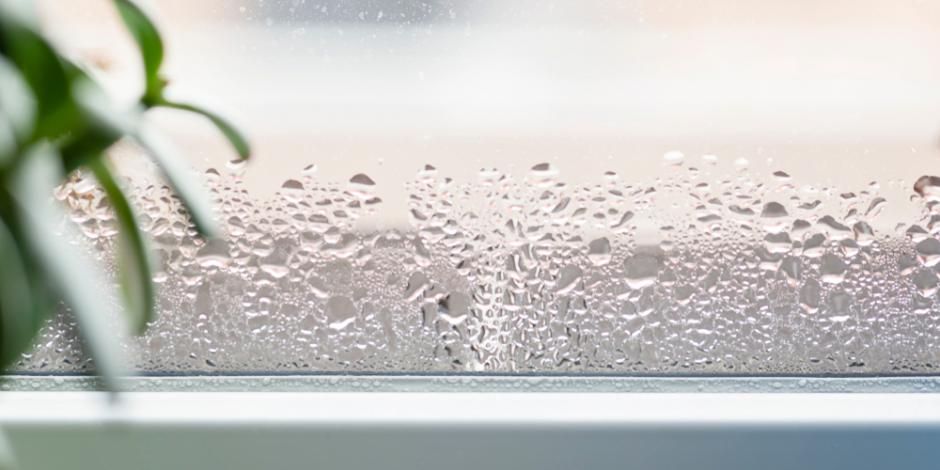 Condensation forming on the window of a humid house