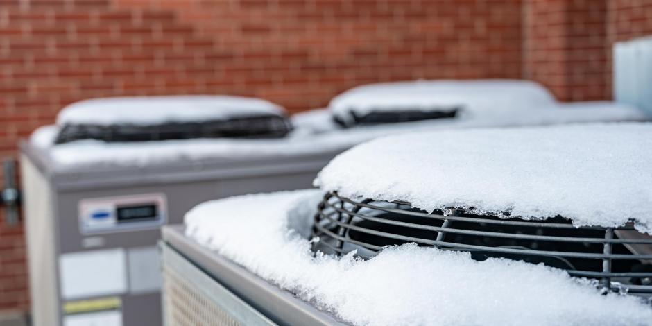 hvac outdoor unit covered in snow
