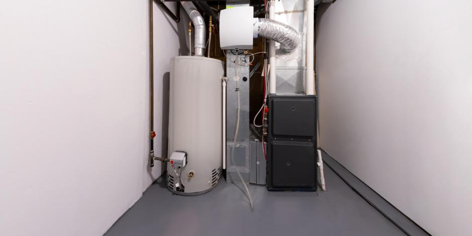 Boiler and furnace in residential home basement