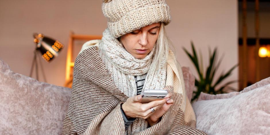 cold woman calling for broken heater