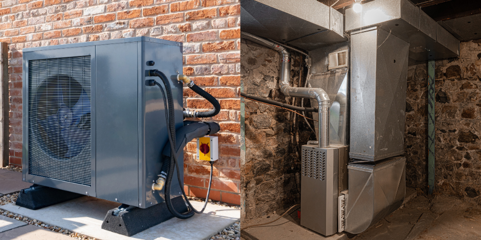 mini split heat pump next to a traditional furnace